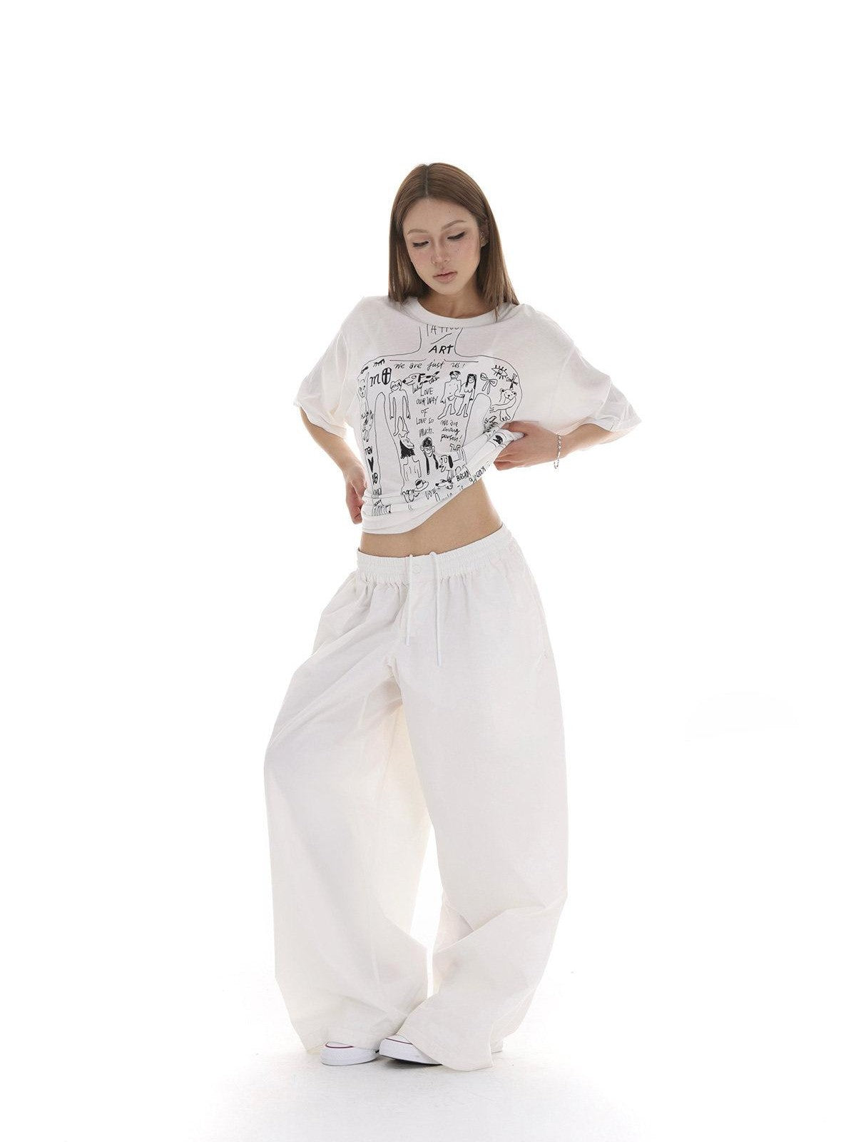 iamxiaa Oversized Loose Silhouette Sickle Hem Casual Women&