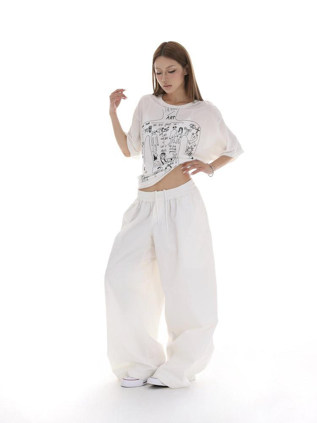 iamxiaa Oversized Loose Silhouette Sickle Hem Casual Women&