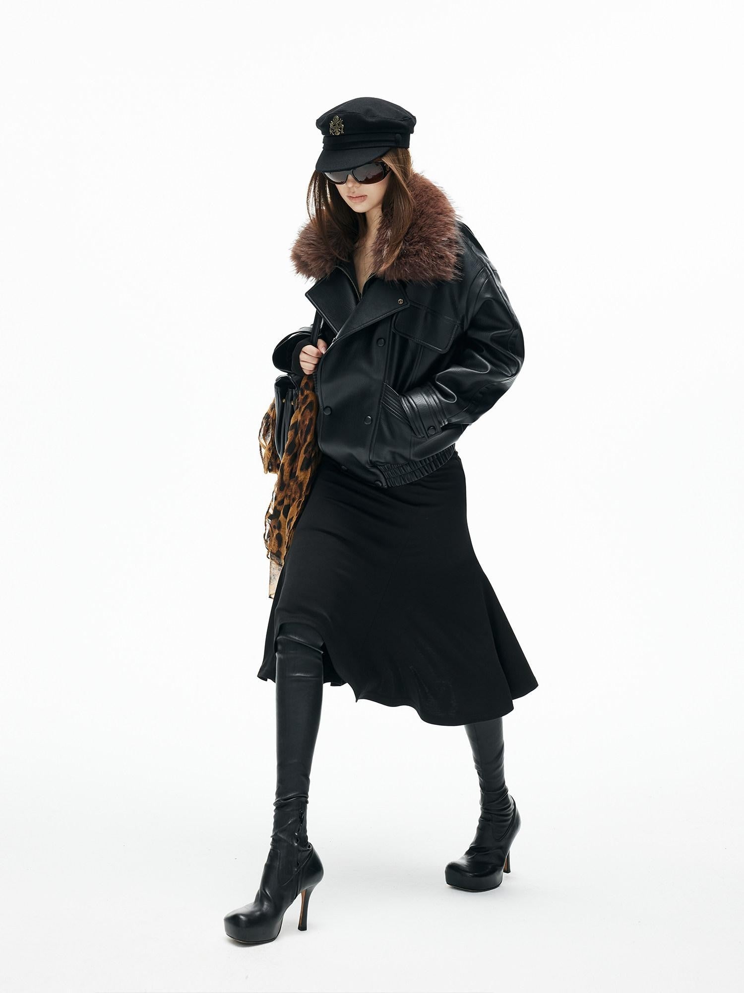 iamxiaa Pebbled Sherpa Quilted Shearling Collar Drop Shoulder Women&