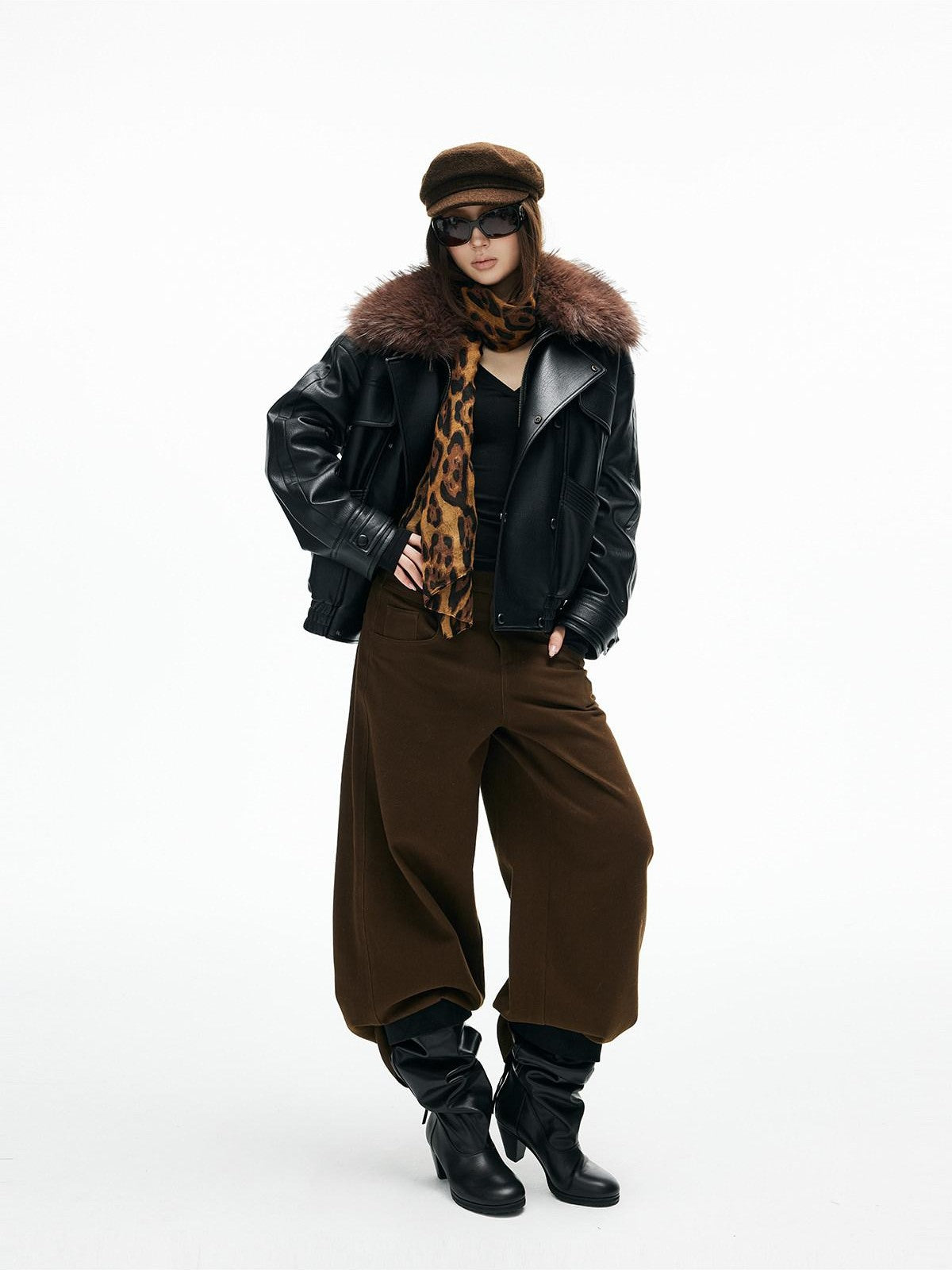 iamxiaa Pebbled Sherpa Quilted Shearling Collar Drop Shoulder Women&