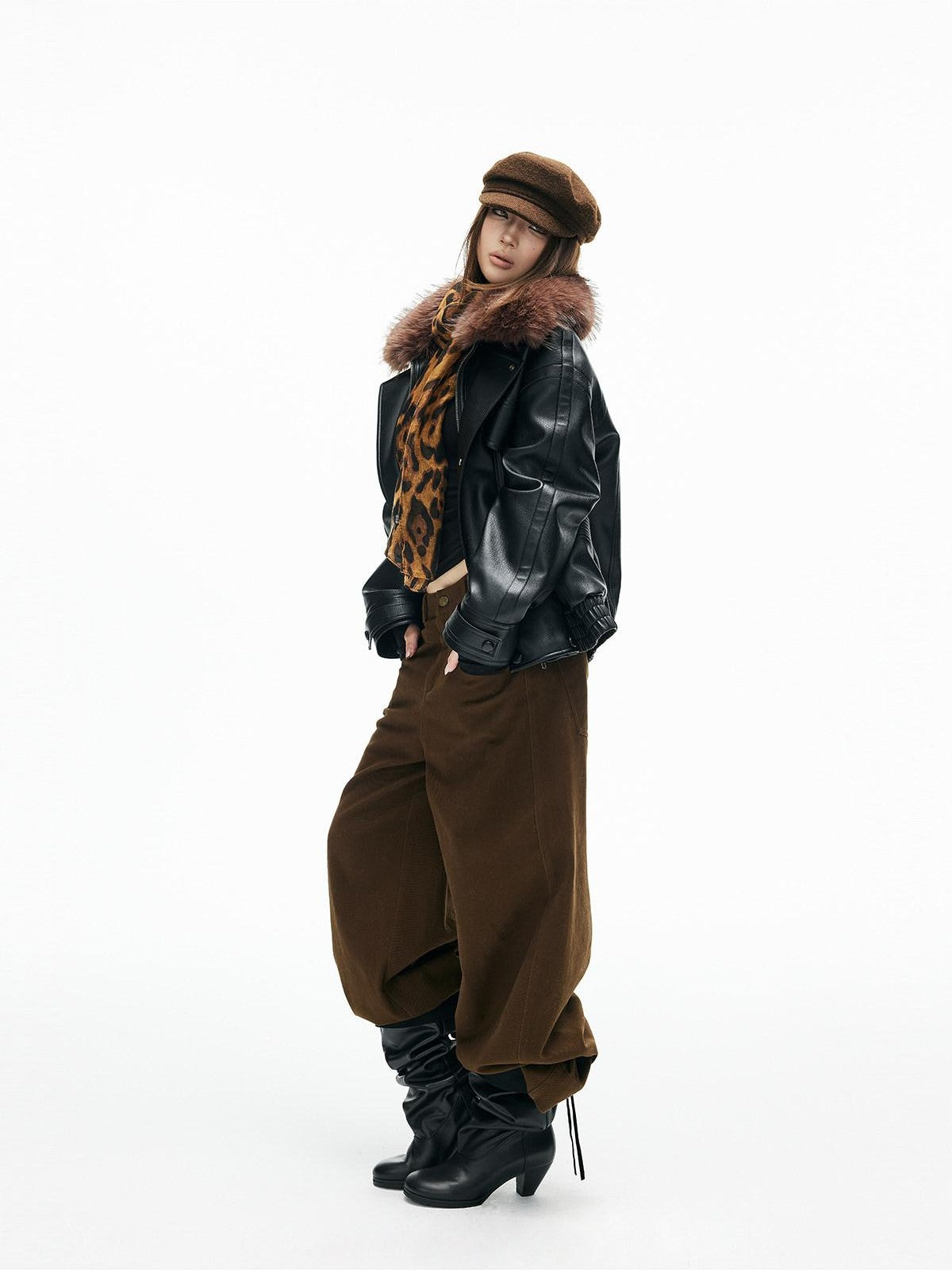 iamxiaa Pebbled Sherpa Quilted Shearling Collar Drop Shoulder Women&