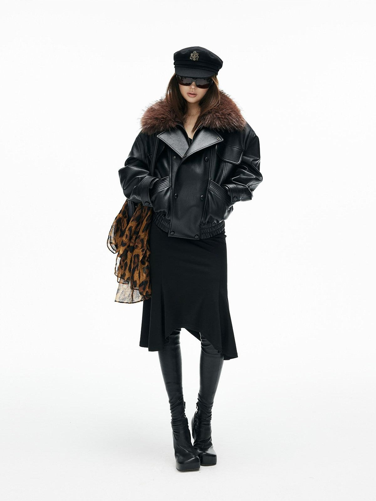 iamxiaa Pebbled Sherpa Quilted Shearling Collar Drop Shoulder Women&