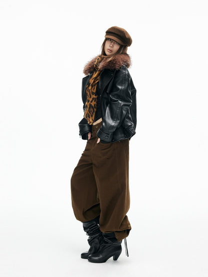 iamxiaa Pebbled Sherpa Quilted Shearling Collar Drop Shoulder Women&