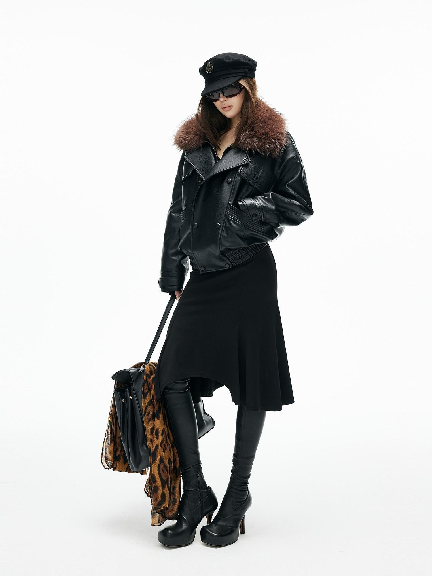 iamxiaa Pebbled Sherpa Quilted Shearling Collar Drop Shoulder Women&