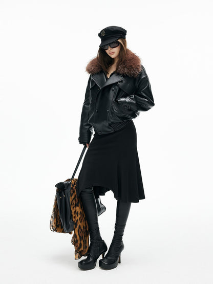 iamxiaa Pebbled Sherpa Quilted Shearling Collar Drop Shoulder Women&
