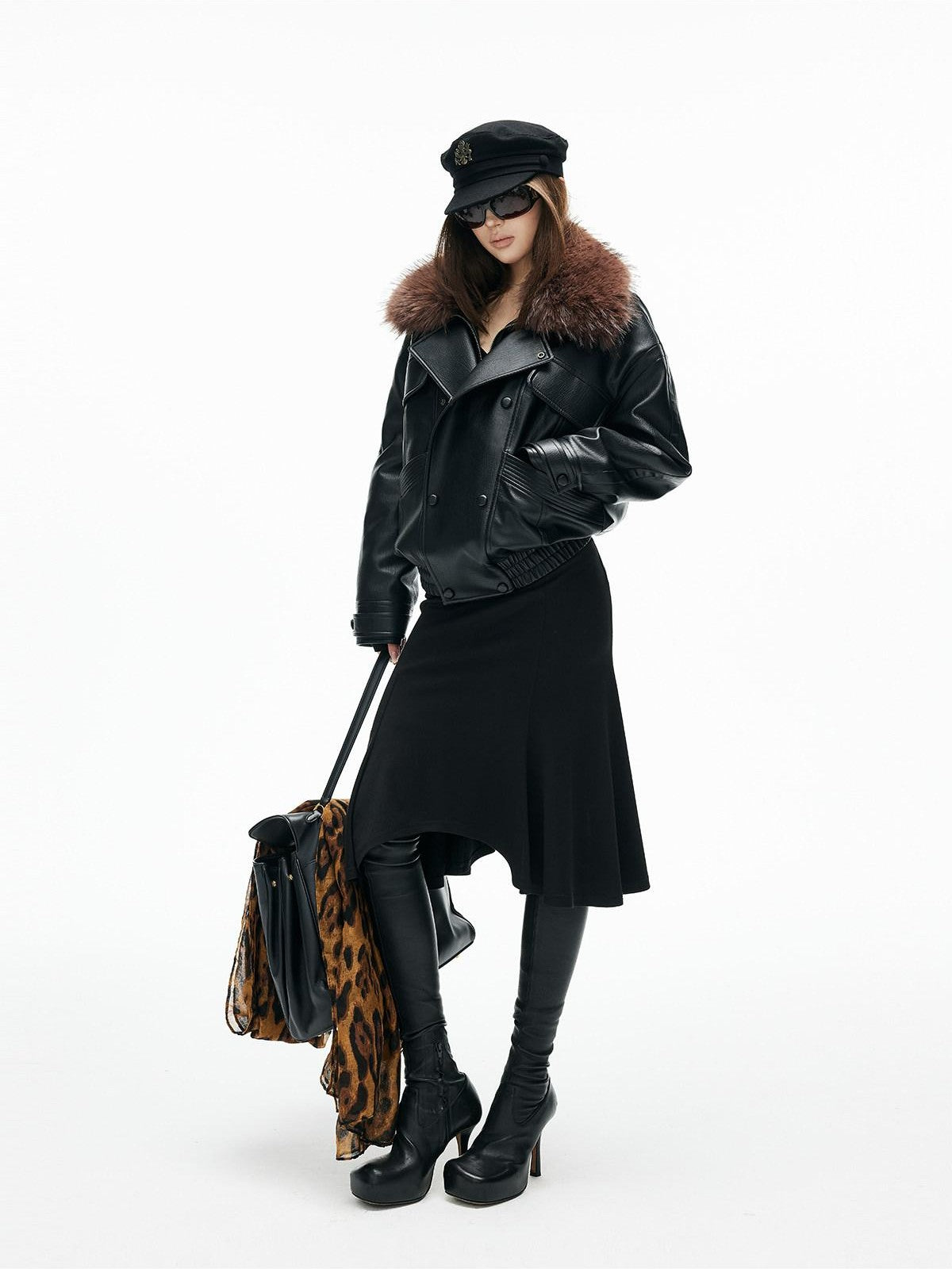 iamxiaa Pebbled Sherpa Quilted Shearling Collar Drop Shoulder Women&