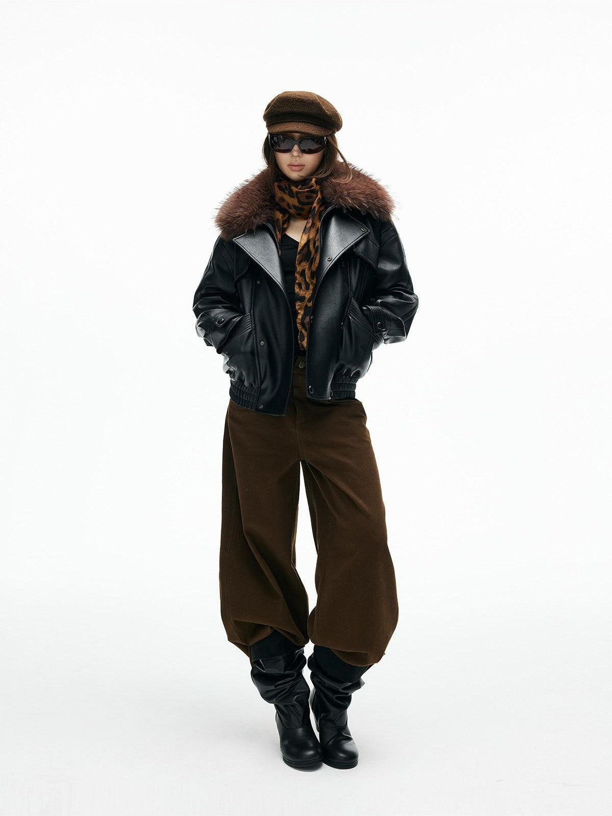 iamxiaa Pebbled Sherpa Quilted Shearling Collar Drop Shoulder Women&