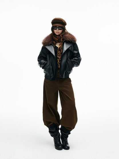 iamxiaa Pebbled Sherpa Quilted Shearling Collar Drop Shoulder Women&