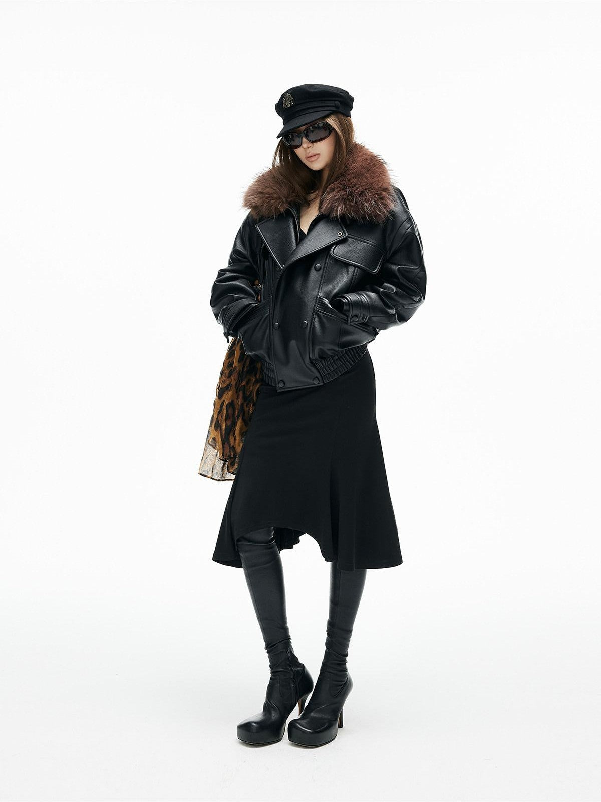 iamxiaa Pebbled Sherpa Quilted Shearling Collar Drop Shoulder Women&