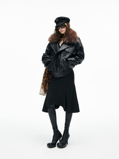 iamxiaa Pebbled Sherpa Quilted Shearling Collar Drop Shoulder Women&