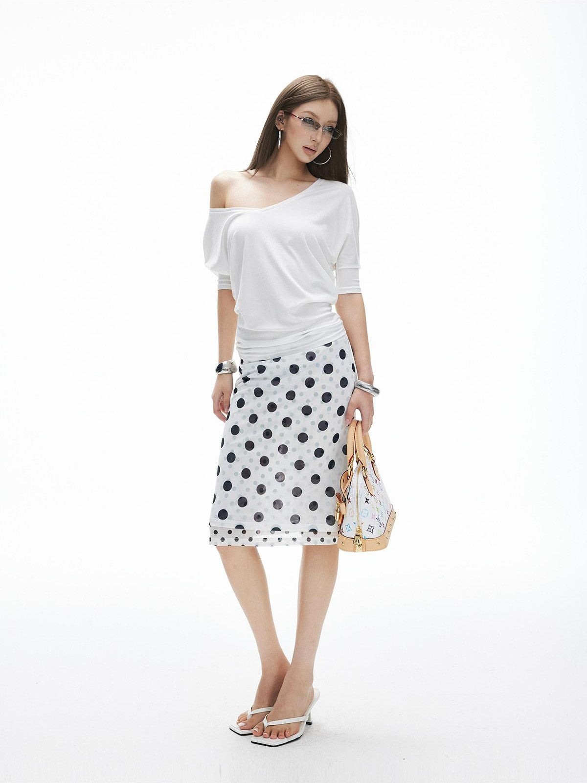 iamxiaa Polka Dot Print Double Layer Low Waist Women&
