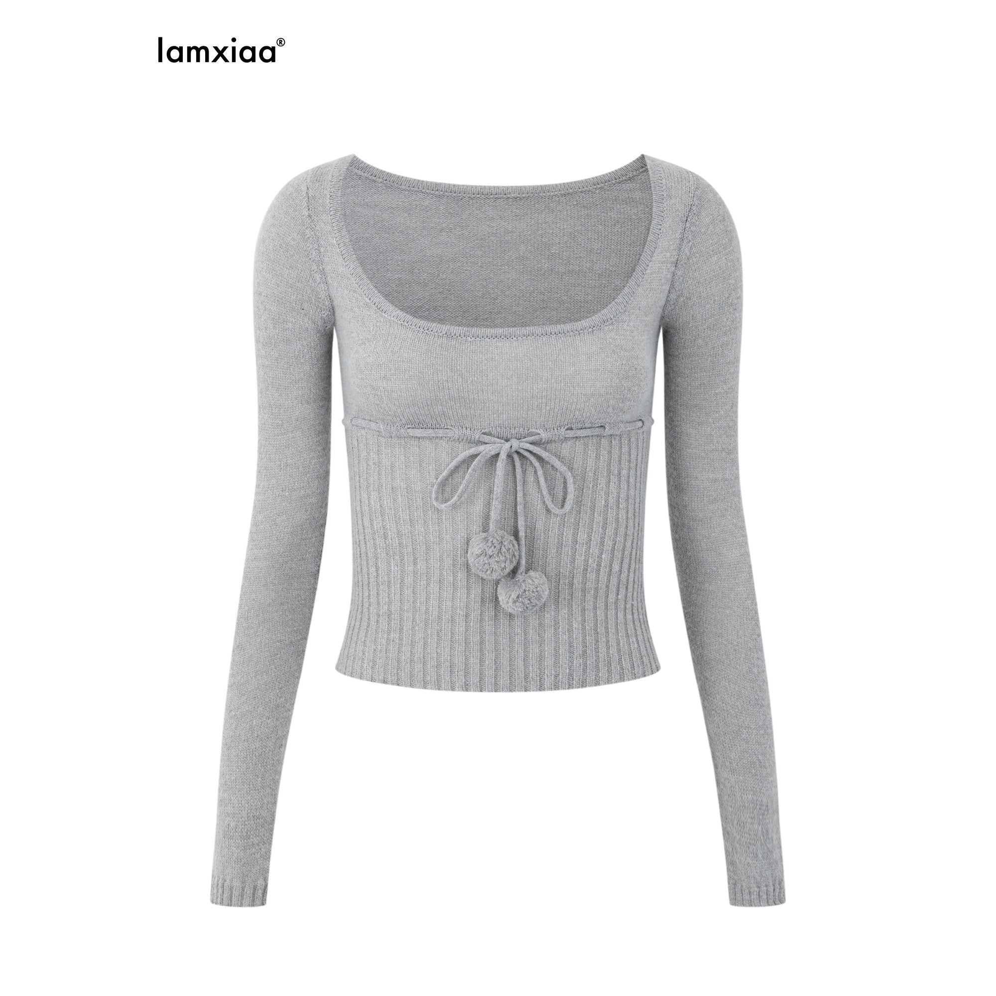 iamxiaa_Pompom_U_Neck_Tie_Rib_Waist_Cropped_Slim_Women&