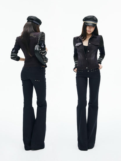 iamxiaa Punk Studded Low Waist Cotton Lyocell Women&