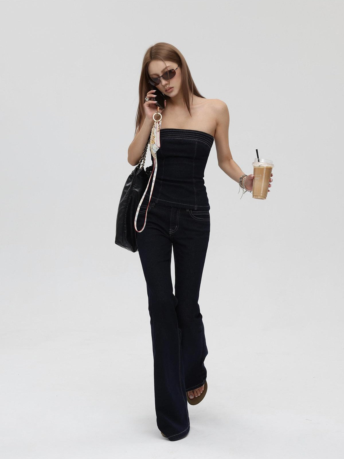 iamxiaa Raw Denim Colorblock Bustier Women&