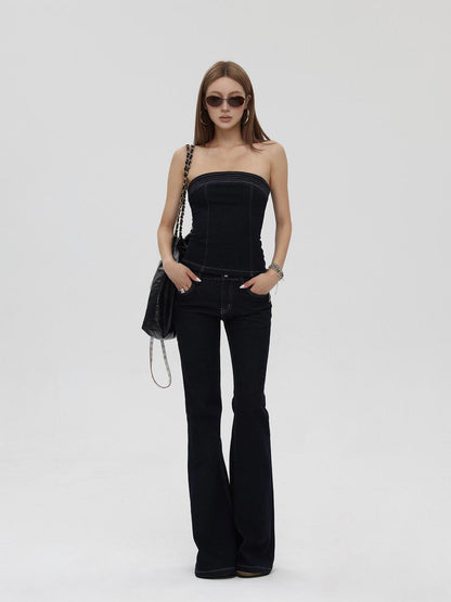 iamxiaa Raw Denim Colorblock Bustier Women&