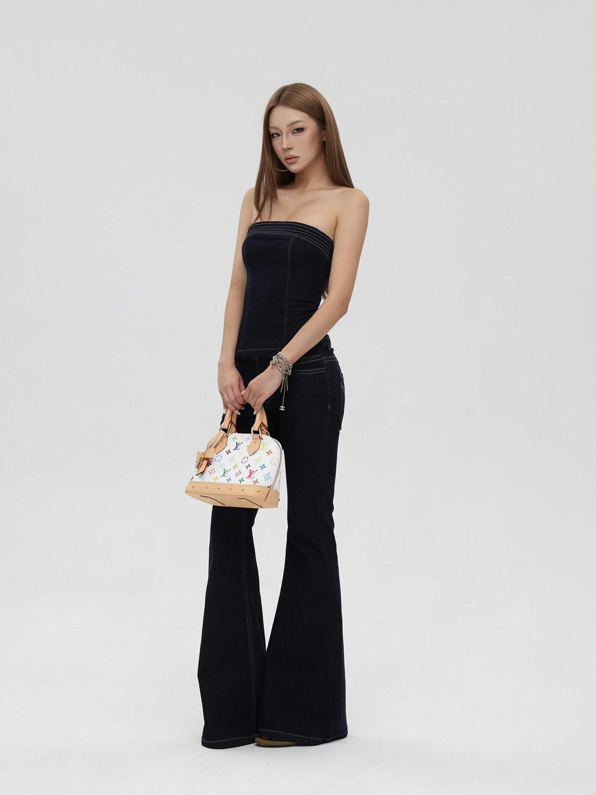 iamxiaa Raw Denim Colorblock Bustier Women&