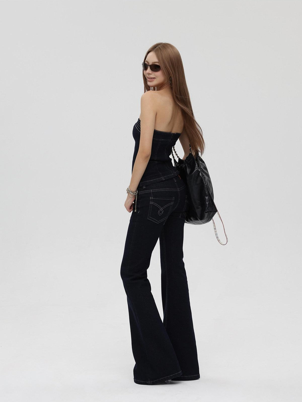 iamxiaa Raw Denim Colorblock Bustier Women&