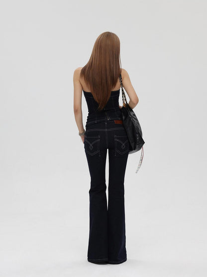 iamxiaa Raw Denim Colorblock Bustier Women&