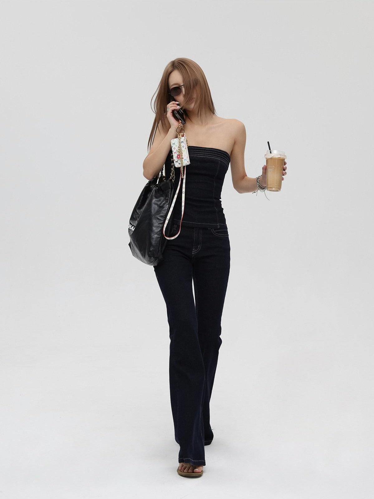 iamxiaa Raw Denim Colorblock Bustier Women&