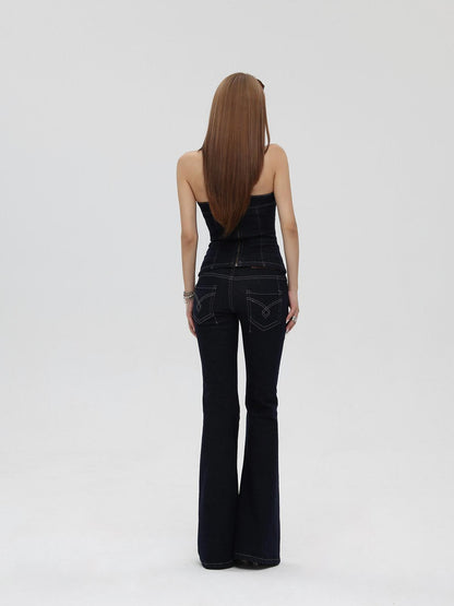 iamxiaa Raw Denim Colorblock Bustier Women&