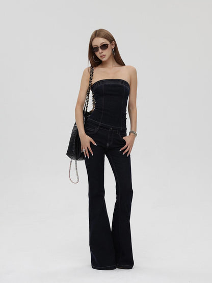 iamxiaa Raw Denim Colorblock Bustier Women&