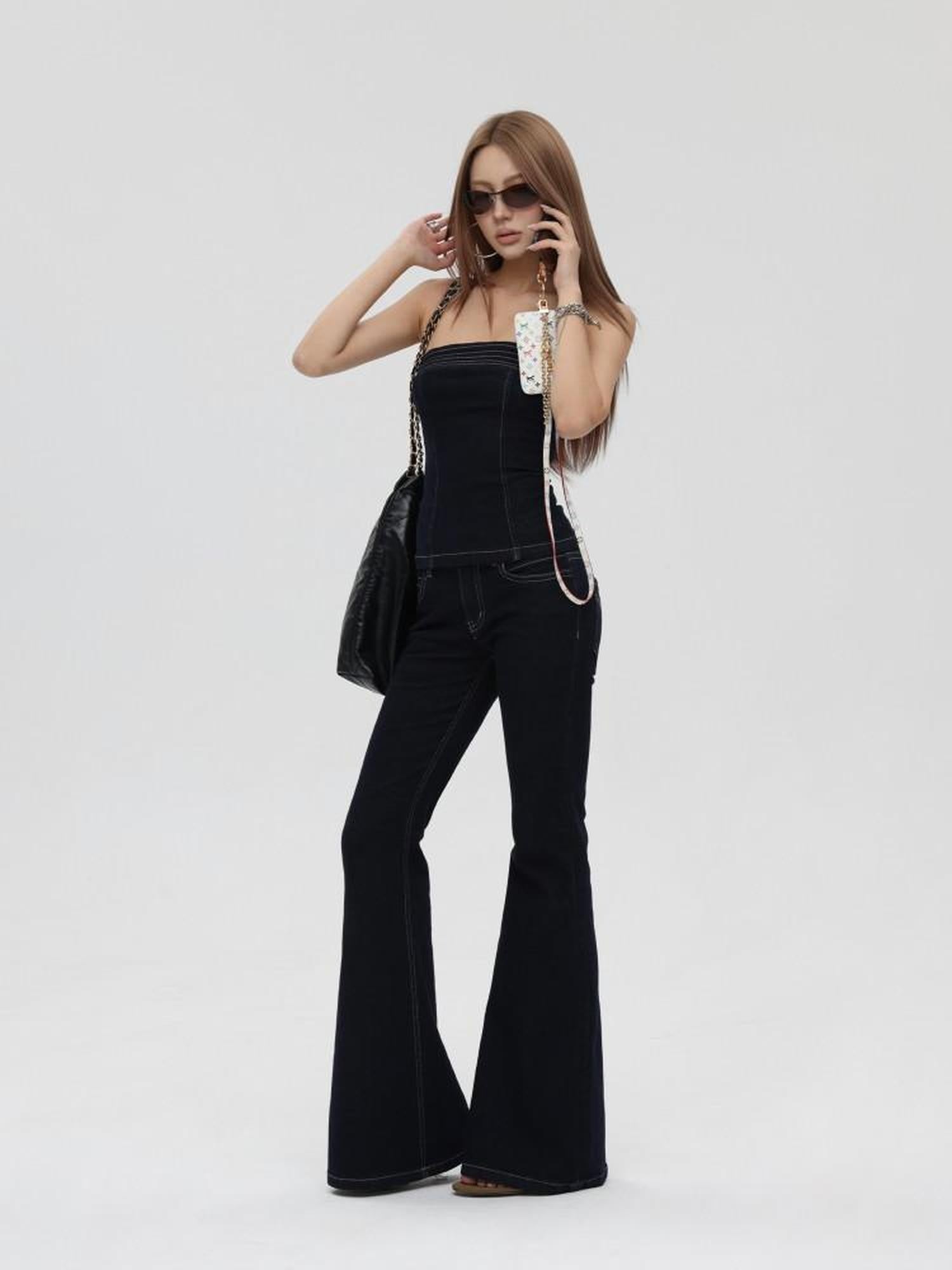 iamxiaa Raw Denim Colorblock Bustier Women&