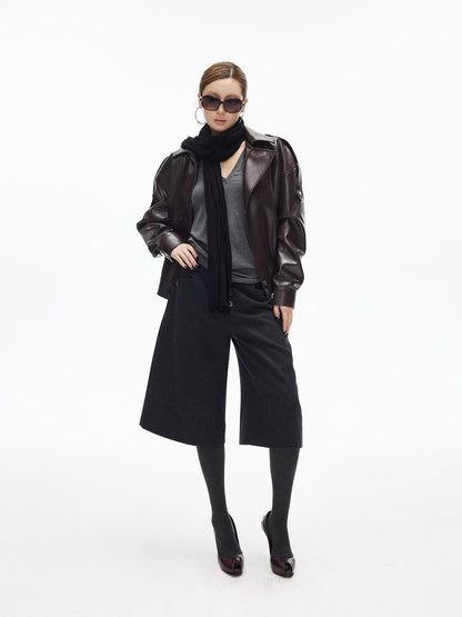iamxiaa Red Coffee Micro Matte Shoulder Tabs Lapel Tie Women&