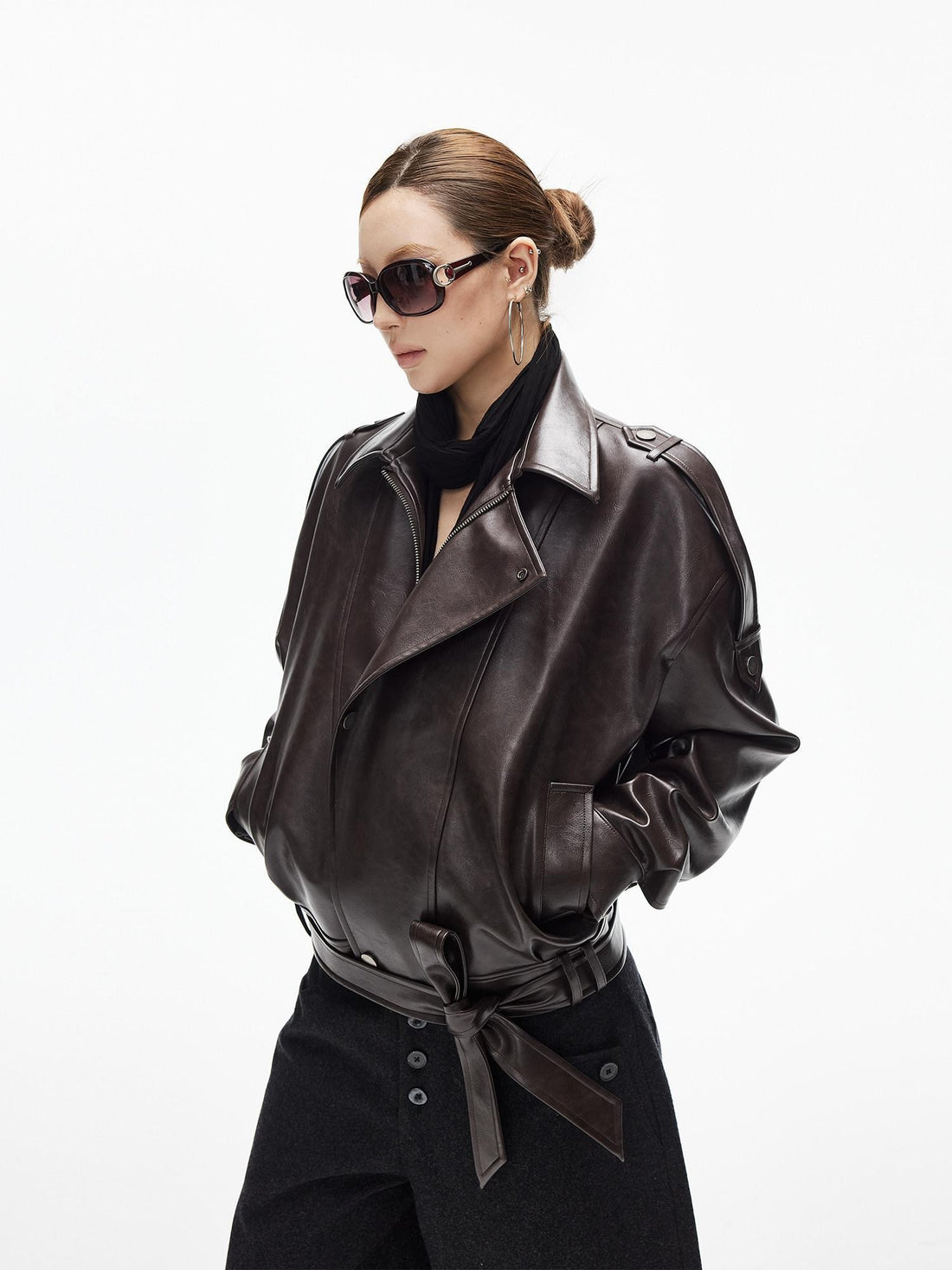 iamxiaa Red Coffee Micro Matte Shoulder Tabs Lapel Tie Women&