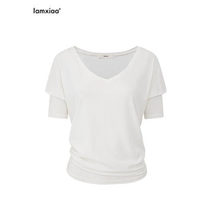iamxiaa_Relaxed_V-neck_Batwing_Asymmetric_Shoulder_Women&