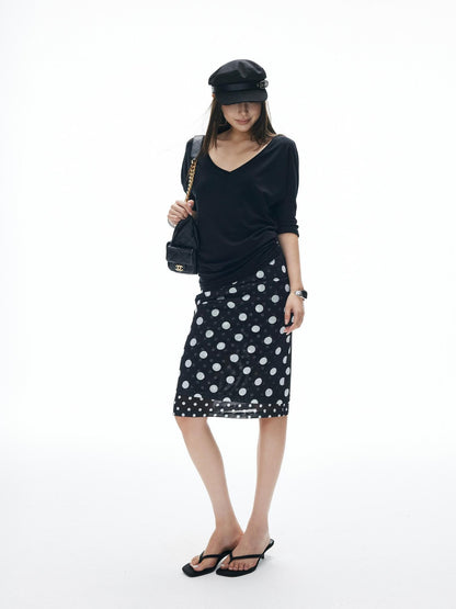 iamxiaa Relaxed V-neck Batwing Asymmetric Shoulder Women&