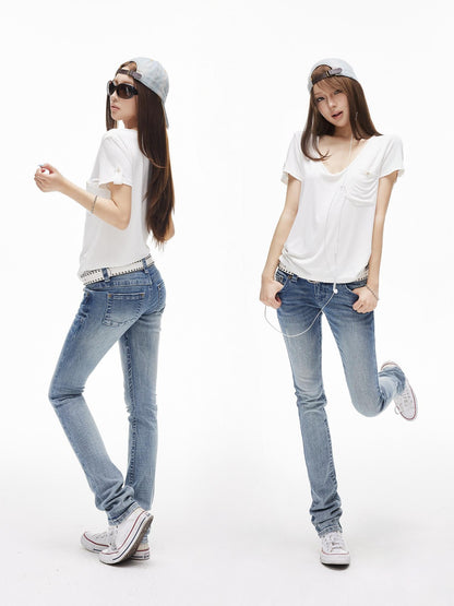 iamxiaa Retro Distressed Small Rips Low Rise Women&