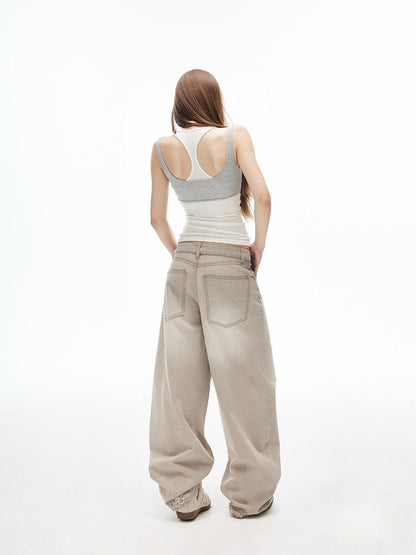 iamxiaa Retro Washed Gray Ripped Low Rise Women&