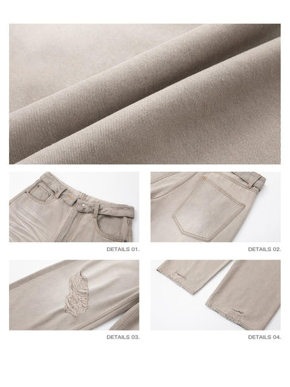 iamxiaa Retro Washed Gray Ripped Low Rise Women&