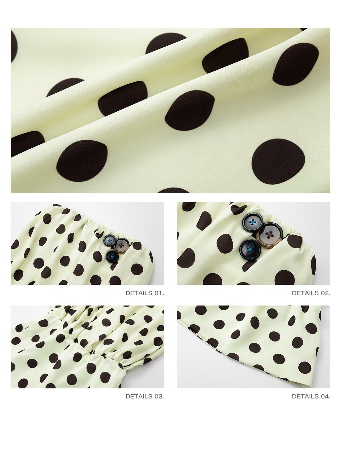 iamxiaa Retro Yellow Brown Large Polka Dot Button Low Waist Women&