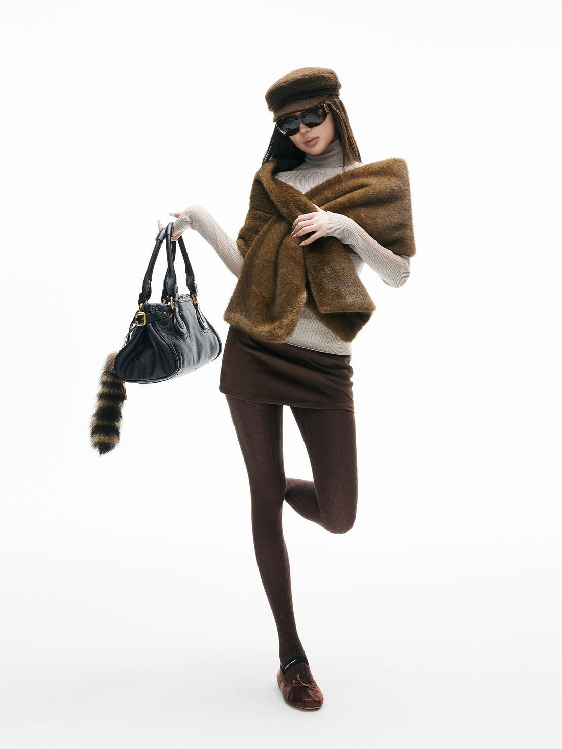 iamxiaa Reversible Cross Wrap Faux Fur Women&