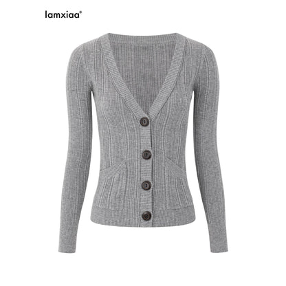 iamxiaa_Rib_Knit_V-neck_Vintage_Buttons_Double_Pocket_Slim_Women&