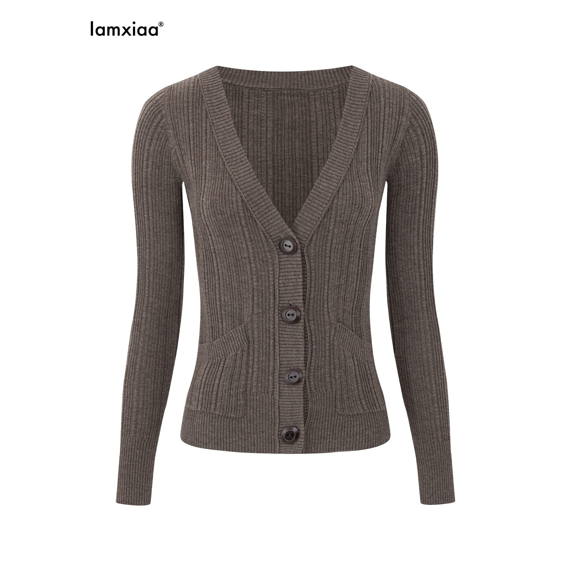iamxiaa_Rib_Knit_V-neck_Vintage_Buttons_Double_Pocket_Slim_Women&