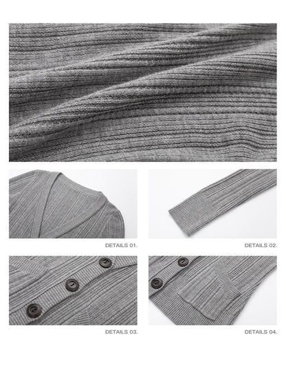 iamxiaa Rib Knit V-neck Vintage Buttons Double Pocket Slim Women&