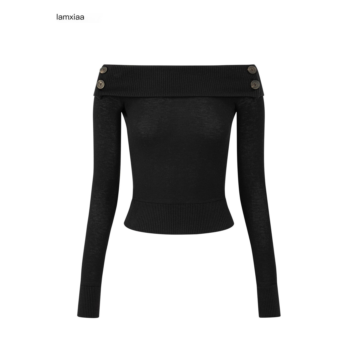 iamxiaa_Ribbed_Folded_Hem_Bardot_U_Back_Women&