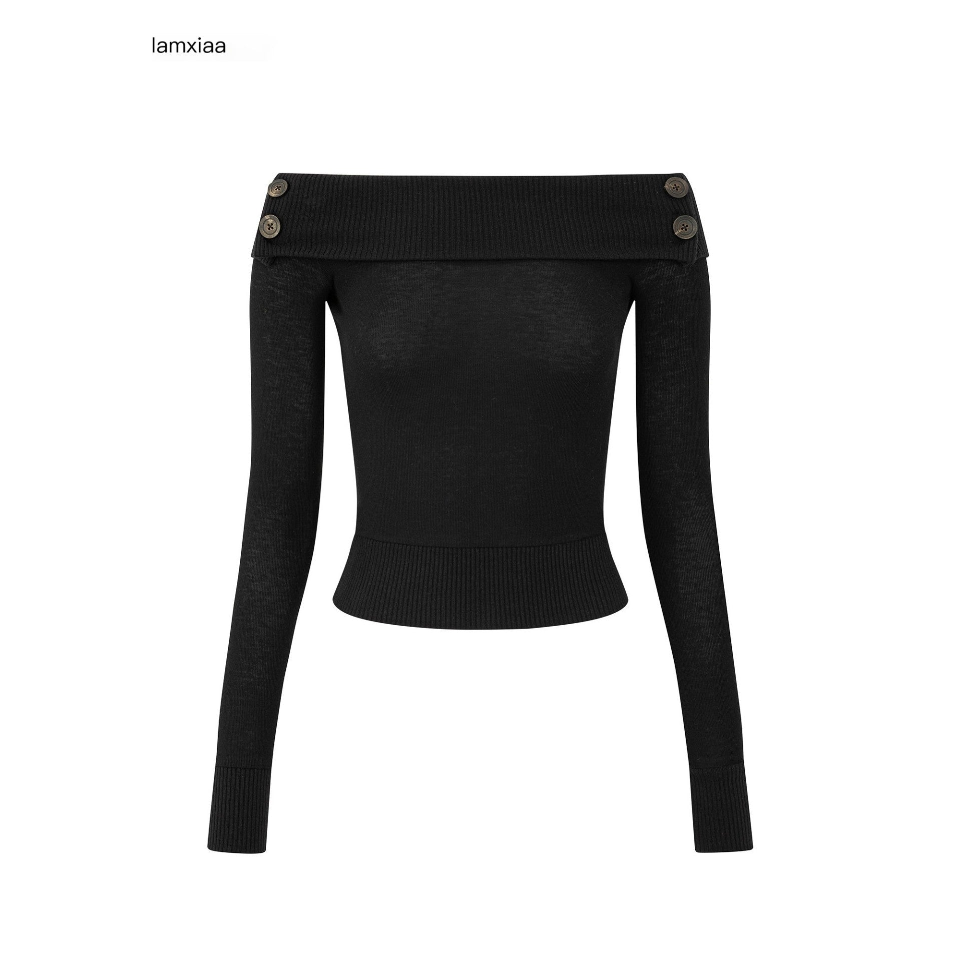 iamxiaa_Ribbed_Folded_Hem_Bardot_U_Back_Women&