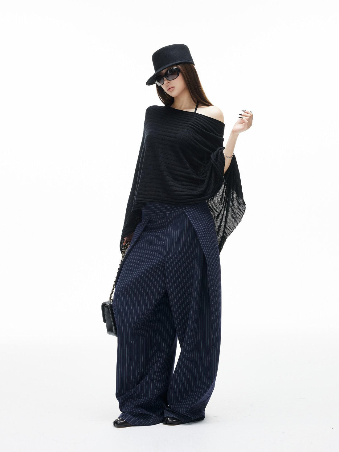 iamxiaa Ribbed Heavy Knit Asymmetrical Off Shoulder Women&
