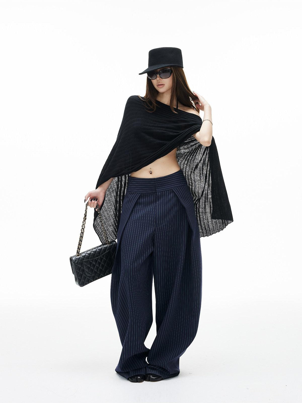 iamxiaa Ribbed Heavy Knit Asymmetrical Off Shoulder Women&