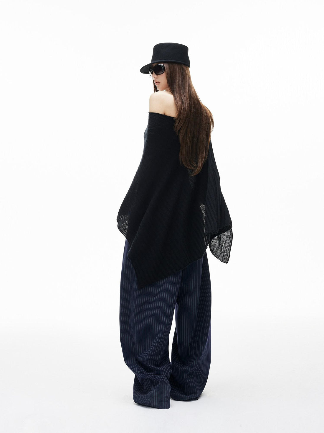 iamxiaa Ribbed Heavy Knit Asymmetrical Off Shoulder Women&