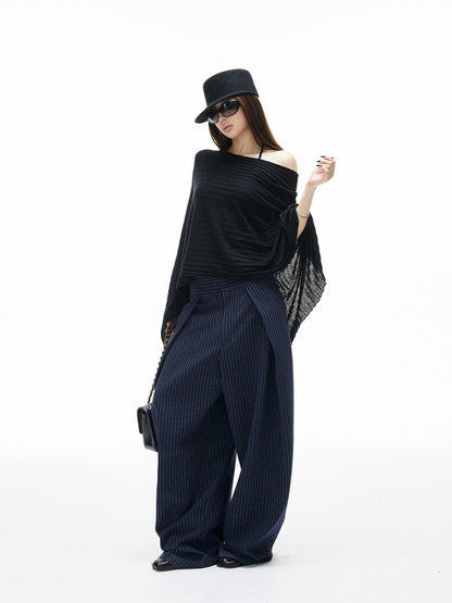 iamxiaa Ribbed Heavy Knit Asymmetrical Off Shoulder Women&