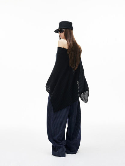 iamxiaa Ribbed Heavy Knit Asymmetrical Off Shoulder Women&