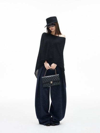 iamxiaa Ribbed Heavy Knit Asymmetrical Off Shoulder Women&