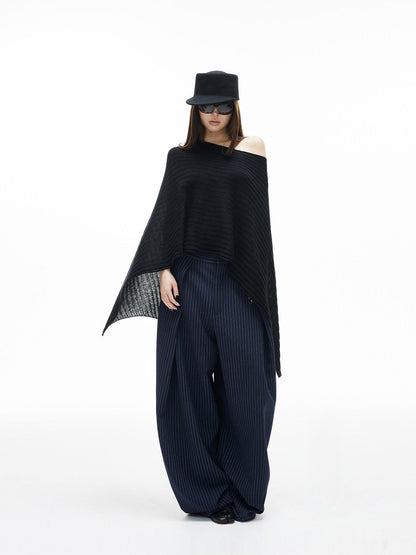 iamxiaa Ribbed Heavy Knit Asymmetrical Off Shoulder Women&