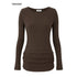 iamxiaa_Ribbed_Knit_Ruched_Sleeve_Slim_Fit_Long_Length_Round_Neck_Women&