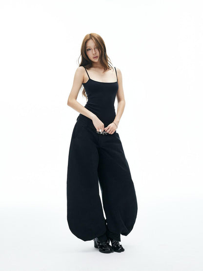 iamxiaa Ribbed Knit Slim Fit Thin Straps U Neck Women&