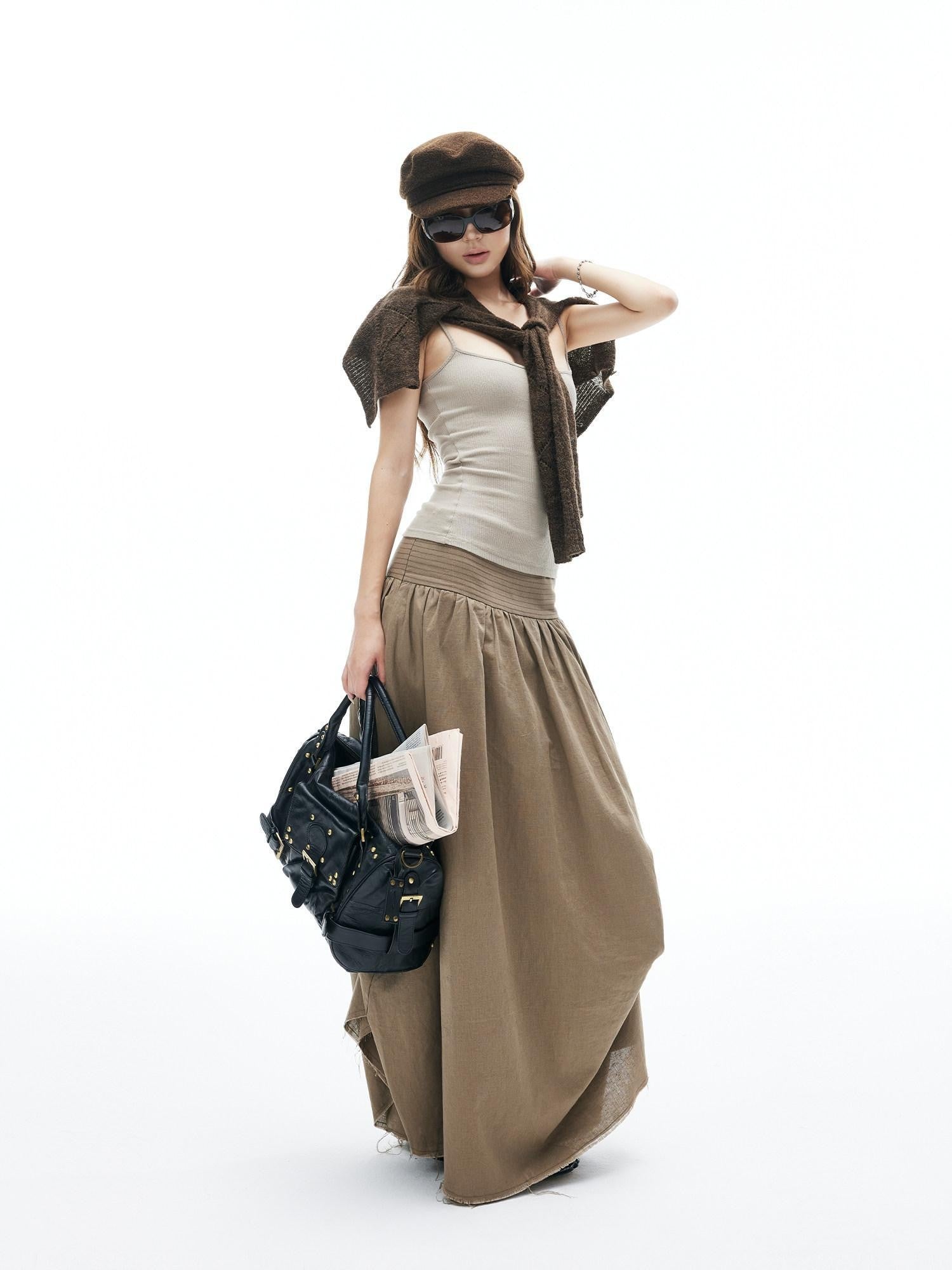 iamxiaa Ribbed Knit Slim Fit Thin Straps U Neck Women&